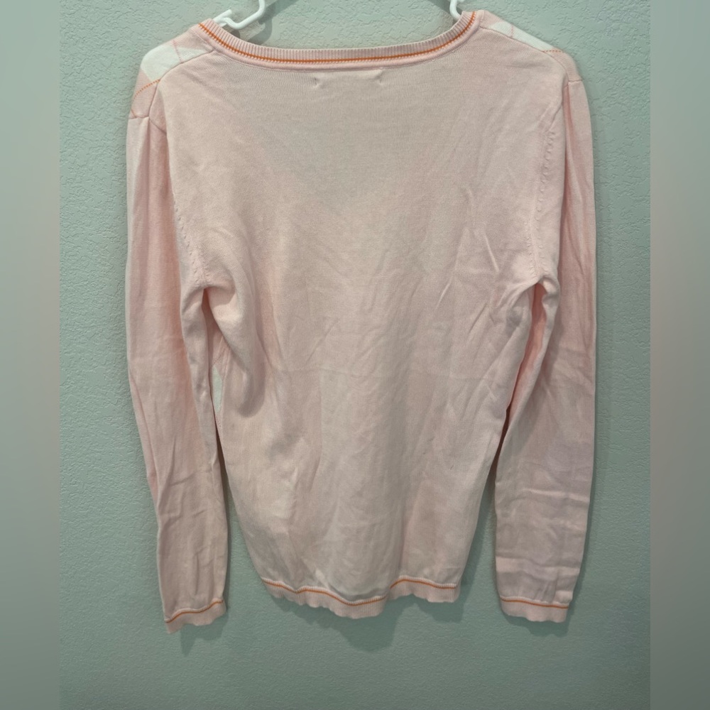 Tommy Hilfiger Argyle Pink V-Neck Sweater Women’s Size Medium - Picture 6 of 8